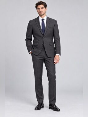 Ted Baker London 44R Charcoal Windowpane Wool Two-Piece Suit